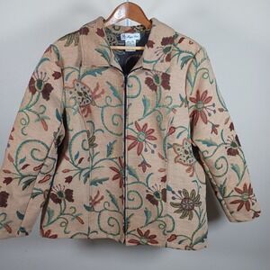 Maggie Sweet Jacquard Boho Flower Garden Artsy Tapestry Quirky Woven Zip Coat XL